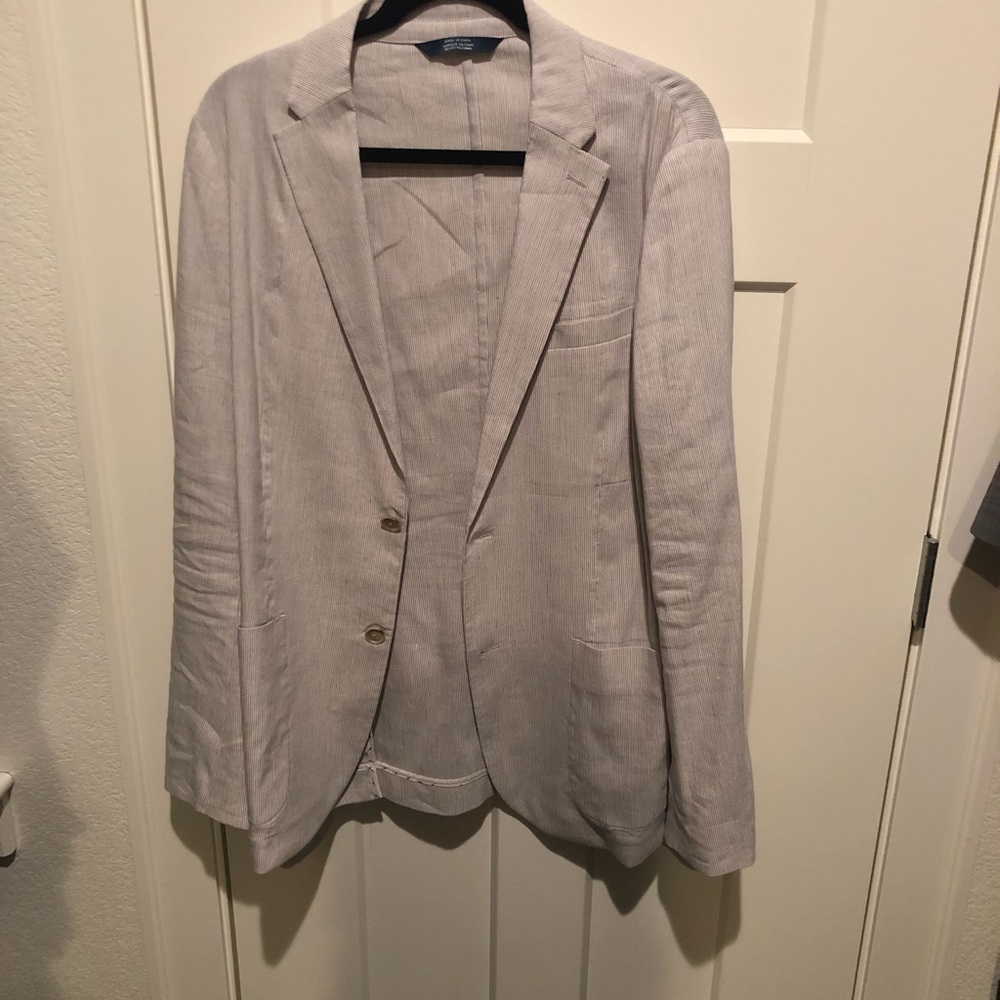 Perry Ellis Lined Gray Linen Blazer - Size Large